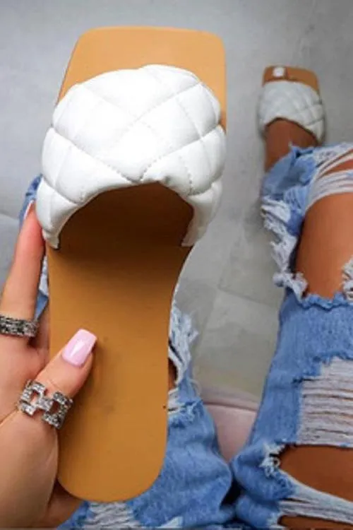 Quilted Square Toe Flat Slipper