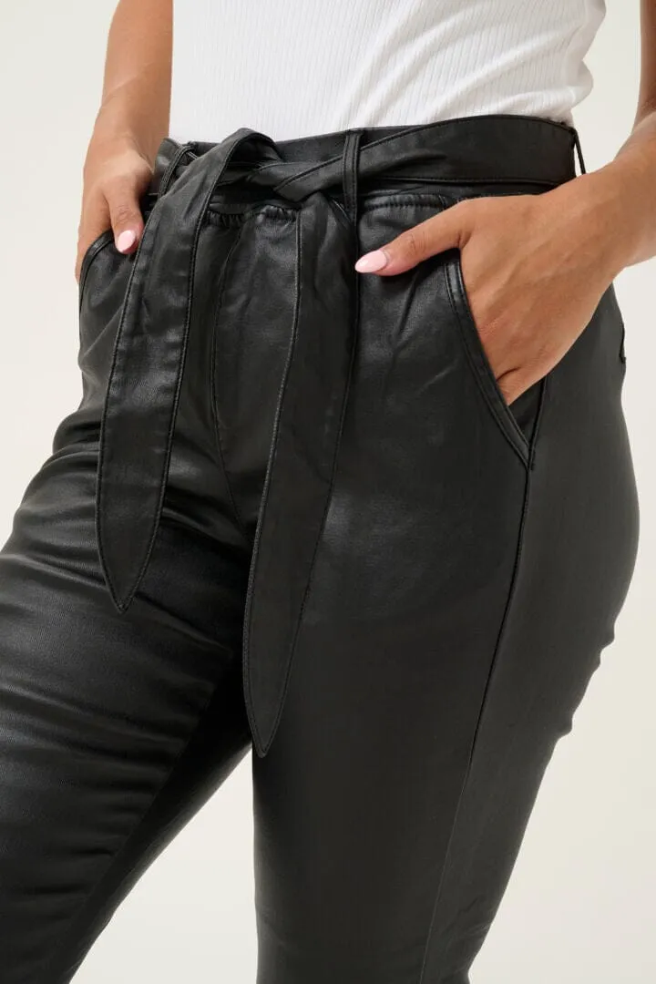 REMOVABLE BELT BLACK WAXED ANKLE PANT