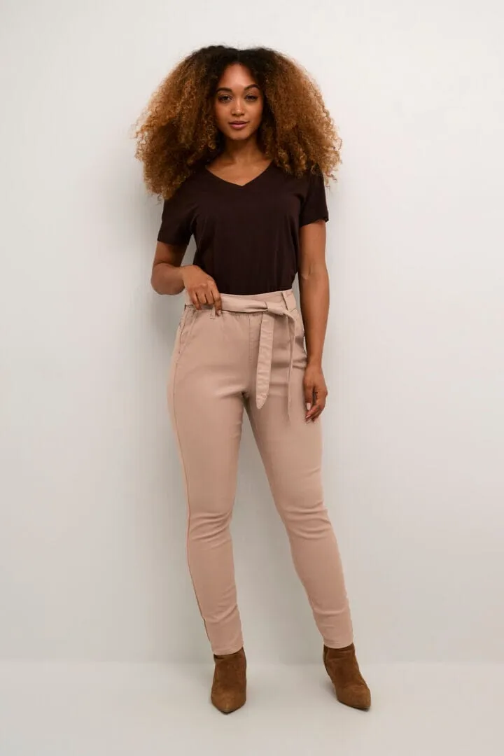 REMOVABLE BELT TAUPE WAXED ANKLE PANT