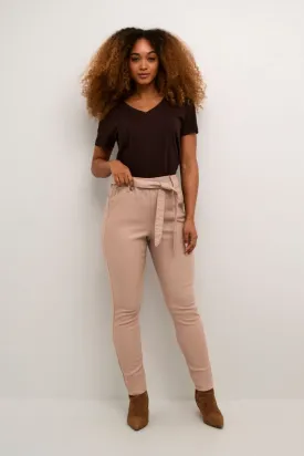 REMOVABLE BELT TAUPE WAXED ANKLE PANT