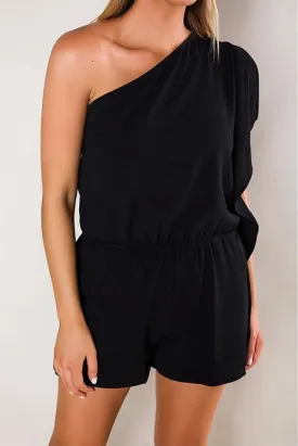 Ruffles One Shoulder Pockets Romper