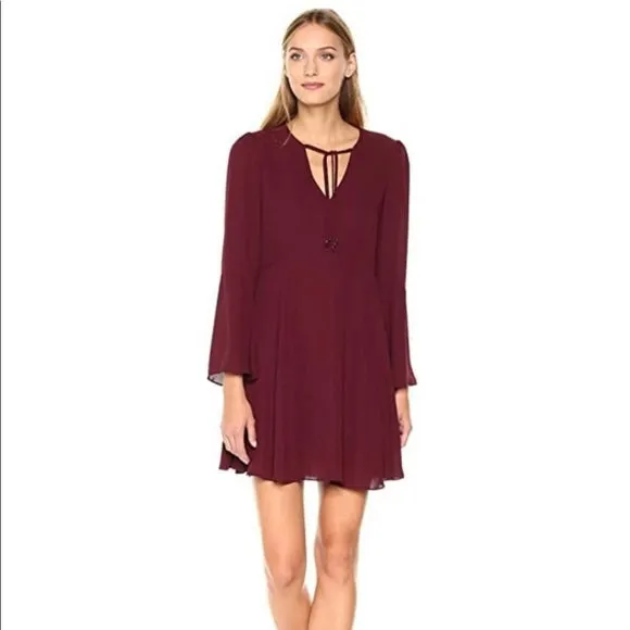 SAM EDELMAN Bell Sleeve A-Line Dress in Burgandy
