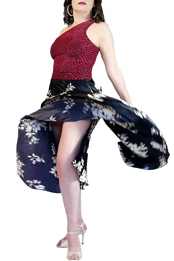 shimmering burgundy one-shoulder tango top
