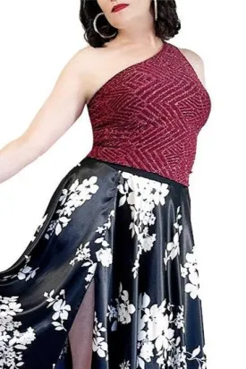 shimmering burgundy one-shoulder tango top
