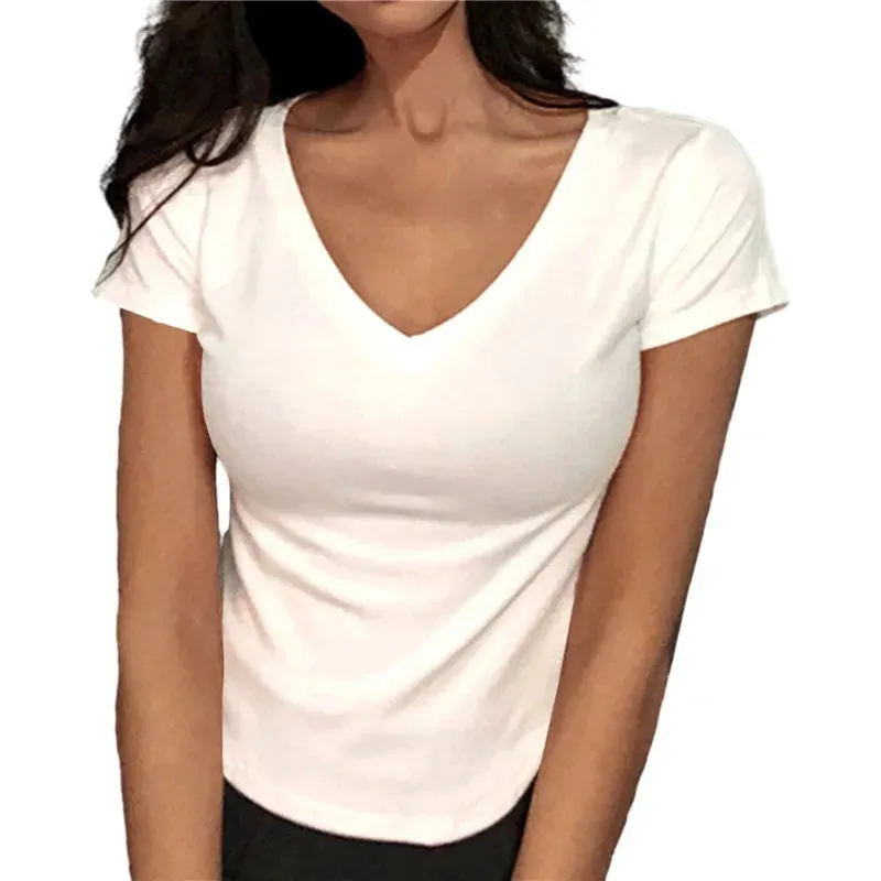 Slim Fit V-neck Cotton Stretchy Short Sleeve Tee