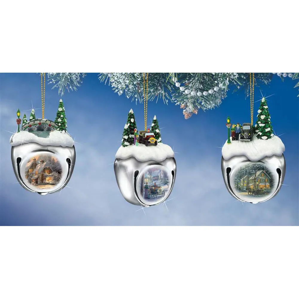 The Ashton-Drake Galleries Winter Sleigh Bells #17 Ornament Collection Set of 3 Christmas Decoration by Thomas Kinkade 3-inches