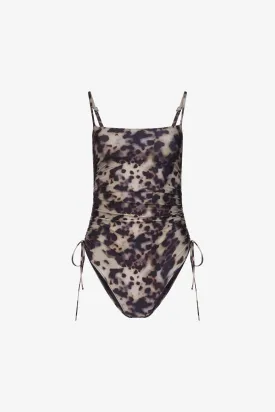 Tortoise Lace-Up Ruched One Piece