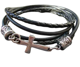 Triple Wrap Cross Braided Leather Bracelet